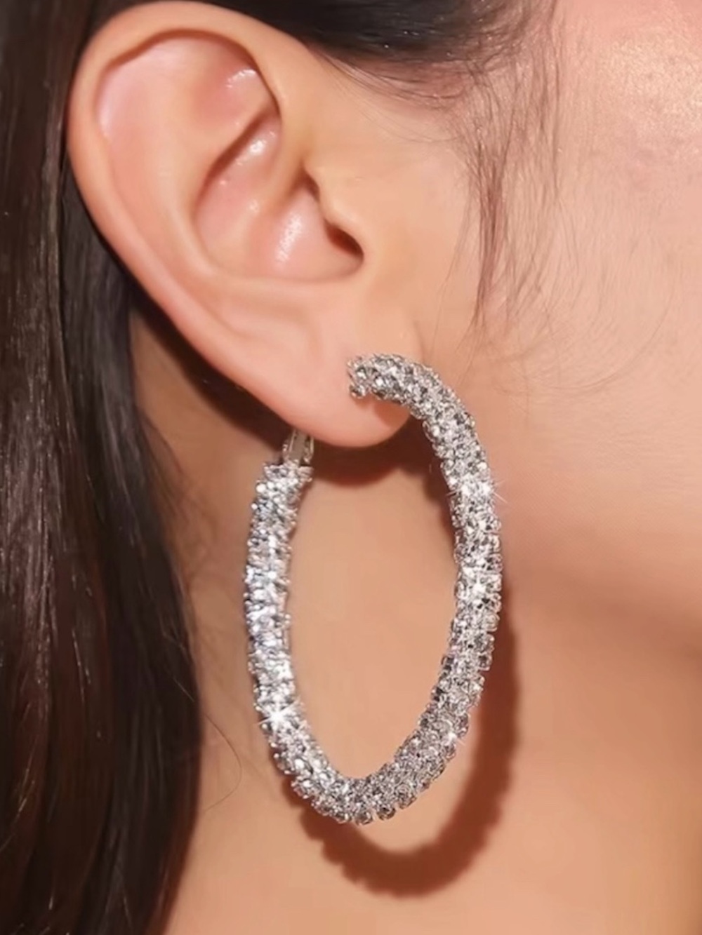 Silvery Crystal Hoop Earrings